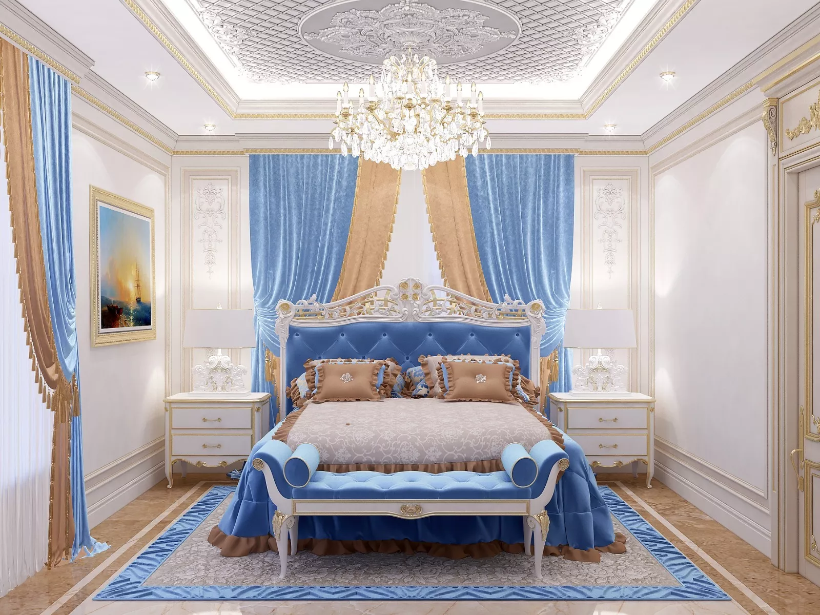 Classic Luxury Blue Bedroom Interior Design