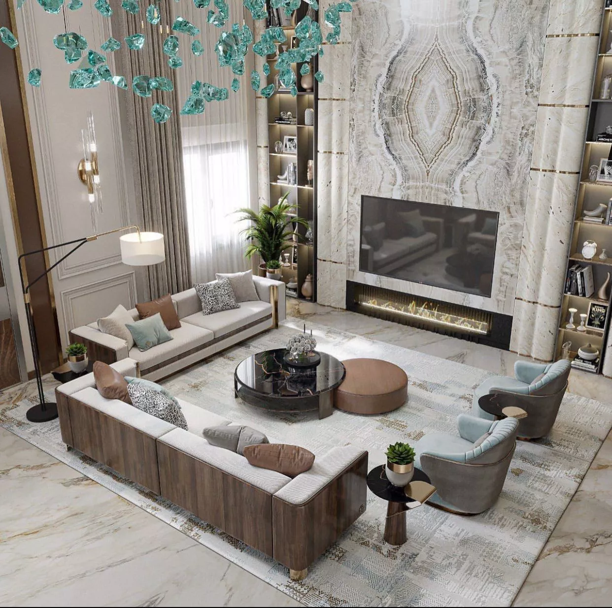 Crafting High-Ceiling Luxury Living Room Interiors