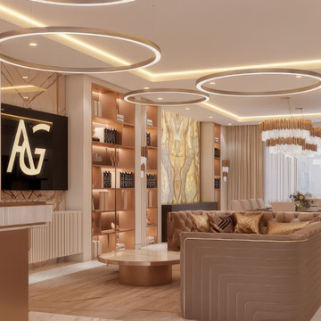 Luxurious Interior Design for Open Layout Living Room and Dining Room