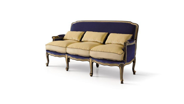 Royal Style Wood Sofa in Dark Blue and Beige Accent 2