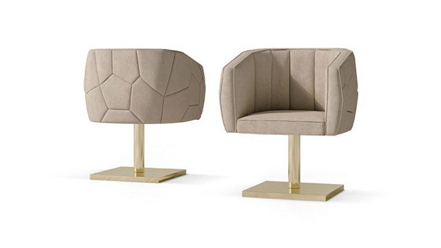 Partial turning chair with brass base