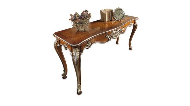 Classy Walnut carved console table with olive ash-wood briar top