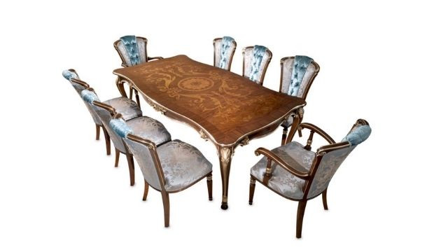 Elegant Rectangular carved table in olive ash-wood briar finish