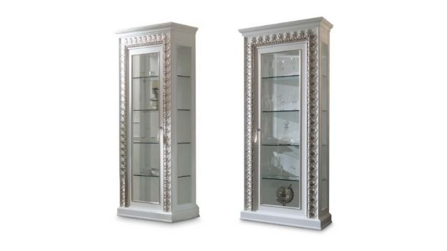 Luxury design display cabinet in 1 door lacquered showcase with silver details