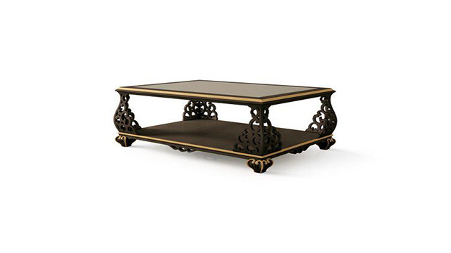 Rectangular coffee table with mirror on top