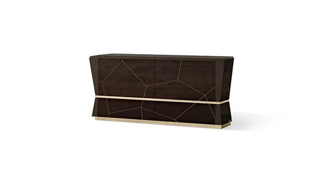 2 doors sideboard - 2 baskets and brass inserts, wooden top