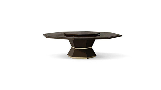 Octagonal barrel table with brass insert and Lazy Susan