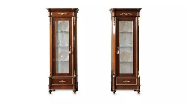 Elegant display cabinet in 1 door showcase in walnut finish