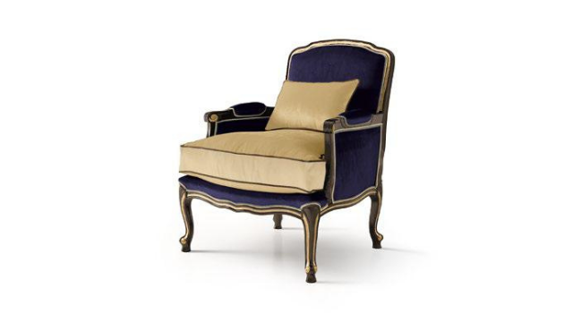 Royal Style Wood Chair in Dark Blue and Beige Accent