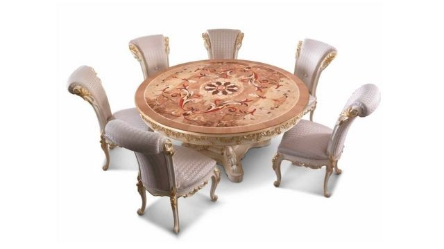 Luxury Round dining table with top in ash-wood briar finish
