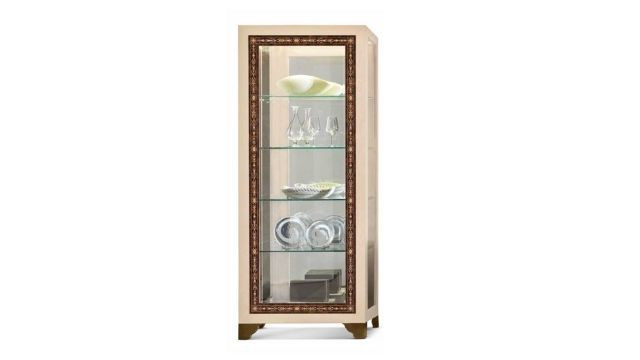 Elegant display cabinet 1 door showcase in white-washed erable finish